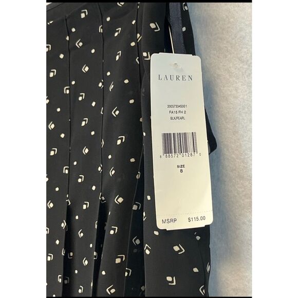 NWT LAUREN RALPH LAUREN Skirt Size 8 Black Pearl Print Pleated Mini Side Zipper - Picture 4 of 12
